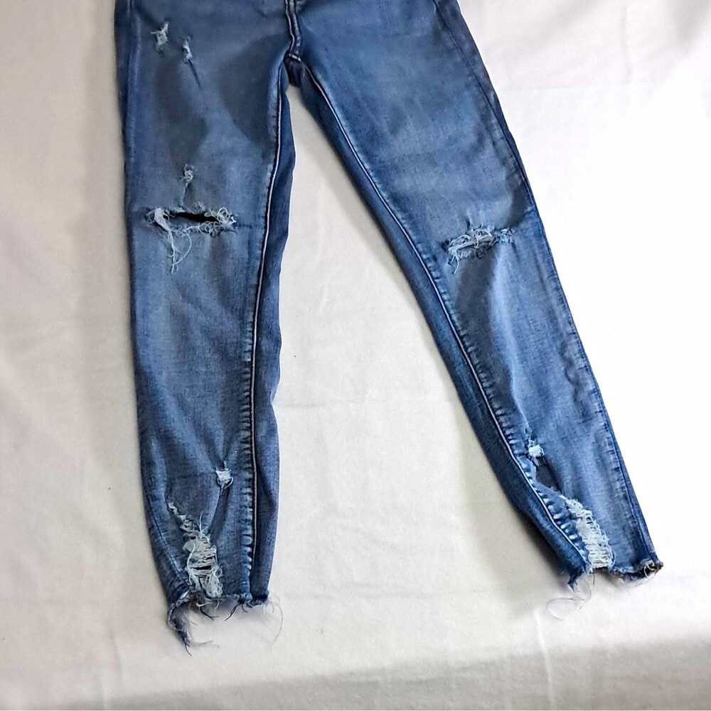 Simple Society JUNIORS Blue Distressed Skinny Denim Jeans Slim Fit Mid Rise Sz 5